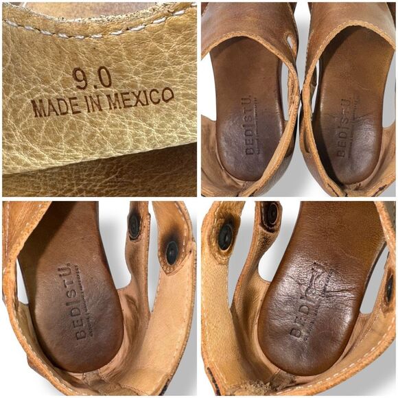 Bed Stu Soto Brown Tan Rustic Leather Sandal Flat Studded Distressed Gladiator 9 - Picture 11 of 14